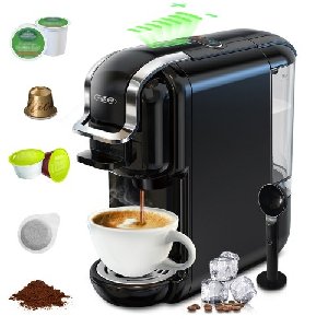 HiBREW H2B 5 In 1 Electric Coffee Machine with 7 Water Volume Selectable 19Bar Cold/Hot Brew Mini Coffee Maker with 600ml/20.3oz Removable Water Tank Espresso Coffee Machine Work With Nes DG Capsule ESE Kcup Pod Ground Coffee