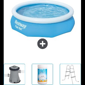 Bestway Rond Opblaasbaar Fast Set Zwembad - 305 x 76 cm - Blauw - Inclusief Pomp - Chloor - Ladder