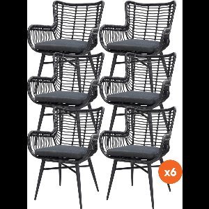 Set van 6 - Jasmine dining tuinstoel - Black