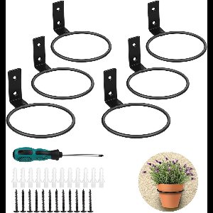 Brenzoos - Bloempothouder, set van 6, metaal, zwart, Ø 10 cm, wandplantenhouder voor balkon, tuin en restaurant