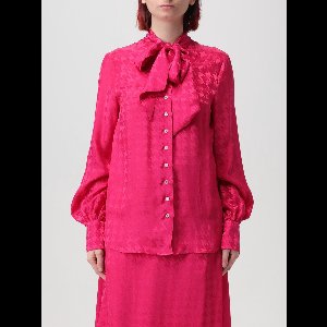 Houndstooth Bow Tie Blouse Wo - Fuchsia Shirts