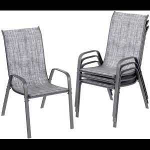 Metalen Buitenstoelenset - Tuinstoelen - Tuintafel stoelen - Stapelbare Terrasstoelen van Textilene - Set van 4, Max. Belastbaarheid 150 kg - Grijs