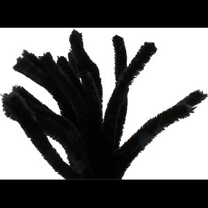 Chenille, zwart, L: 30 cm, dikte 4 mm, 50 stuk/ 1 doos