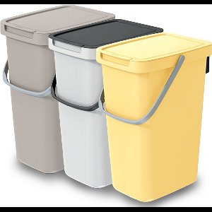 Keden GFT/rest afvalbakken set - 3x - beige/wit/geel - 12L - 20 x 26 x 37 cm - afval scheiden