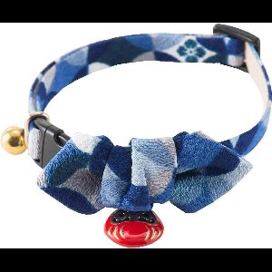 Necoichi Daruma kattenhalsband blauw met strik - kattenbandje instelbaar in lengte van 20 tot 35cm