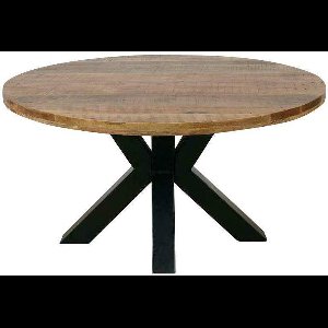 Mangohouten Eettafel Madison Rond 160 cm Mahom Industrieel - Dinertafel van Mangohout & Metaal - Industriële Eettafel