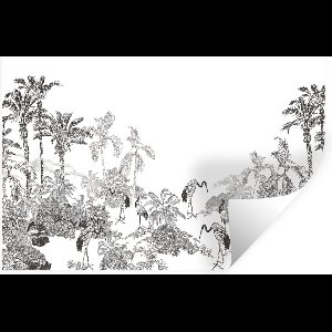 Muurstickers - Sticker Folie - Jungle - Vogels - Zwart - Wit - 120x80 cm - Plakfolie - Muurstickers Kinderkamer - Zelfklevend Behang - Zelfklevend behangpapier - Stickerfolie