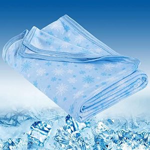 CHOSHOME Koeldeken, dubbelzijdig koudeeffect, zomerdeken, lichte zelfkoelende deken, koeldeken met Japanse Q-Max 0,42 koelvezels, koel deken voor slapen, gebruik woondeken van CHOSHOME blauw 150 x 200 cm