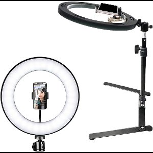 Gigicial Ringlamp Met Telefoonstandaard - LED-Ringlamp - Instelbare Heldere 3000K-6000K & 360° Draaibaar - 1 Stuks - Voor Livestreamen En Vloggen Zwart