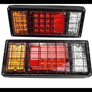 2 stuks LED vrachtwagen aanhangwagen achterlichten bar kit 40 LED waterdichte achter richtingaanwijzer remlicht running achteruitrijlicht met ijzeren net bescherming 5 draden 10V-30V voor vrachtwagen boot aanhangwagen U