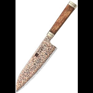 Xinzuo - Professioneel Santoku koksmes van Koper Damascus staal - 52 lagen rondom harde 12Cr18MoV kern - Handvat van Padauk Burl hout - X08C Retro Series