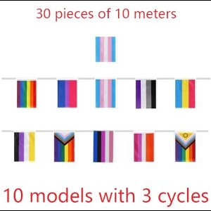 32 Different Rainbow String Flags 10m Color Printed Pride Flags Gay Pride Banners Bisexual And Transgender Rainbow String Flags For LGBT Bisexual Pride Party Decorations