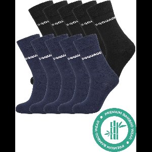 SQQUADD® Bamboe Sokken Dames en Heren - Classic 10-pack - Maat 47-50 - Naadloos en Duurzaam - Tegen Zweetvoeten - Bamboo - Zwart - Donkerblauw