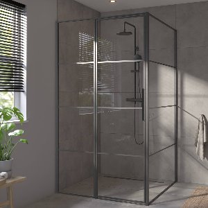 Saqu Devine industriële zijwand incl. antikalk 100x210cm mat zwart