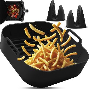 Fentic Airfryer Siliconen Bakje + Oven Wanten – 20,5 cm - Geschikt voor Philips, Cosori, Ninja, Tefal, Cecotec – Accessoires voor Airfryers - Zwart