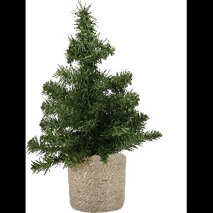Mini kunstboom/kunst kerstboom groen 45 cm met naturel jute pot - Kunstboompjes/kerstboompjes