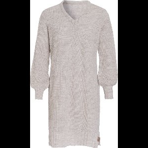 Knit Factory Robin Dames Jurk - Gebreide Trui Jurk - Wollen jurk - Herfst- & winterjurk - Wijde jurk - V-hals - Beige - 36/38 - Knielengte