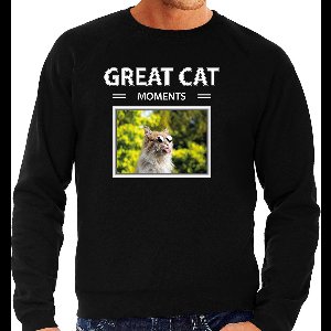 Dieren foto sweater rode kat - zwart - heren - great cat moments - cadeau trui katten liefhebber M