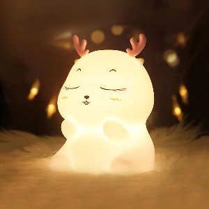 Oplaadbaar nachtlampje voor kinderen, nachtlampje voor baby's, nachtlampje met 7 led-kleuren voor meisjes, bedlampje met siliconen touch voor kinderen en volwassenen, kamerdecoratie voor pasgeborenen (hert).