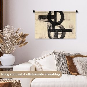 Wandkleed 60x40 cm - Wanddoek Cirkels - Balken - Zwart - Abstract - Wandtapijt - Wandkleden
