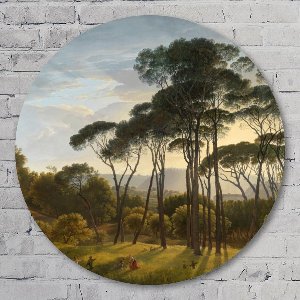 Muurcirkel ⌀ 80 cm - Italiaans landschap met parasoldennen - Hendrik Voogd - 1807 - Aluminium Dibond - Landschappen - Rond Schilderij - Wandcirkel - Wanddecoratie
