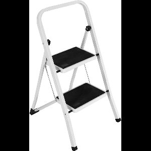 Inklapbare vierkante trapladder - ruimtebesparend - antislip treden - veiligheidsgreep - van staal en rubberen coating - 150 kg draagvermogen - 2 treden