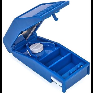 Scoby - Pillensnijder en Bewaardoosje – Veelzijdige Pillendeler voor Medicijnen – Blauw - 1 Stuk