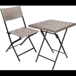BRUBAKER Balkonset Toscane met tafel en 1 stoel, weerbestendig, inklapbaar en ruimtebesparend, polyrotan balkonmeubelset, zitgroep voor balkon, terras en tuin, bistroset met klapstoel, grijs