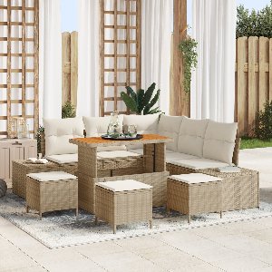 vidaXL - Tuinbank - Set - met - kussen - 9 - pcs - Beige - Poly - rattan