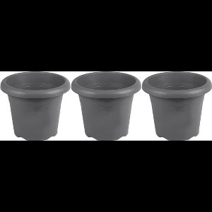 3x Grijze ronde plantenpotten/bloempotten Flori 35 cm kunststof - Onbreekbare plantenbakken/bloembakken - Tuin decoraties