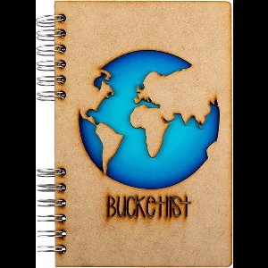 KOMONI - Duurzaam houten Schetsboek - Gerecycled papier - Navulbaar - A6 - Blanco -  Reisdagboek Bucketlist