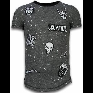 Longfit Asymmetric Embroidery - T-Shirt Patches - Rockstar - Zwart