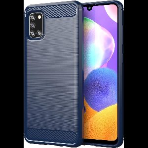 Cadorabo Hoesje geschikt voor Samsung Galaxy A31 in BRUSHED BLAUW - Beschermhoes van flexibel TPU siliconen in roestvrij staal-carbonvezel look Case Cover