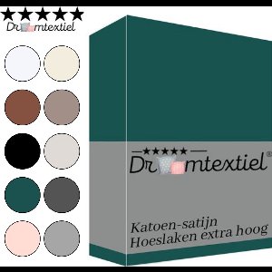 Droomtextiel Katoen - Satijnen Hoeslaken Donker Groen Lits-Jumeaux - 180x200 cm - Hoogwaardige Kwaliteit - Super Zacht - Hoge Hoek -