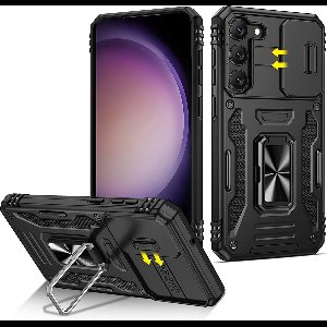 Hoesje Geschikt Voor Samsung Galaxy S23 Plus hoesje met Ring Houder en camera bescherming - Zwart