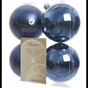 4 stuks Kerstbal plastic glans-mat diameter 10cm nacht blauw KSD