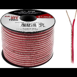 HQ luidsprekerkabel 2 x 0.75 mm transparant/rood op rol 100 meter