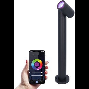 Amy smart sokkellamp - RGBWW - WiFi & Bluetooth - GU10 lichtbron - 45 cm - Padverlichting - Tuinspot - Voor buiten - Dimbaar via app - Kantelbaar - Google Assistant & Amazon Alexa - Zwart