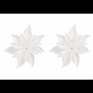 Cosy & Trendy Kerstboomversiering - 4x - bloem - op clip - witte kerstster - 18 cm