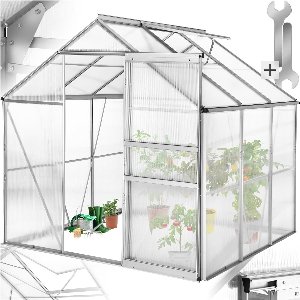 tectake® Aluminium Kas - 190 x 185 x 195 cm - Kas, Tomatenhuis, broeikas , Plantenhuis - UV-Bestendig, 4 mm Paneel - Schuifdeur & Dakraam - Bescherming Tegen Kou, Regen en Vorst - Zonder Fundering