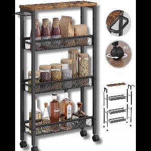 Keukentrolley op Wieltjes – Hout & Metaal – Industriële Serveertrolley met 3 Lagen – Vintage Bruin -IN-HOMEXL - 41x77x7cm