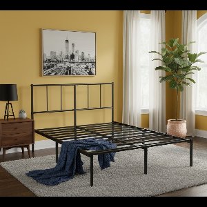 Oslo Luxe Bedframe 140x200 cm – Modern Industrieel Stalen Bed met Hoofdbord – Stevig Bedframe met Lattenbodem – 35 cm Opbergruimte Onder Bed – Eenvoudig te Monteren – Geen Boxspring Nodig – Zwart – Medahomestore