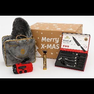 Kerstpakket - Voor Mannen - Noodradio - Goude Trimmer - 1 Persoons Luxe Deken - Messenset - Kerst Pakket - Non Food - Relatiegeschenk - Cadeaupakket