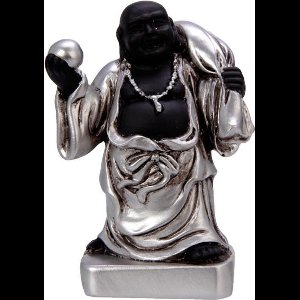 New Dutch Boeddha geluk en voorspoed - Gelukkig Leven - polystone - zwart/zilver - 8cm