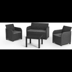 ALLIBERT by KETER - SanRemo 4-zits tuinmeubilair en salontafel - imitatie gevlochten rotan - grafietgrijs