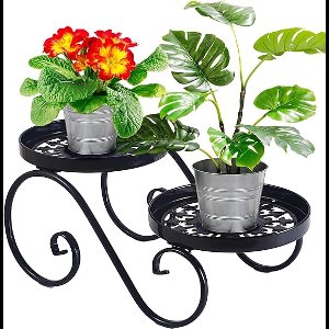 Bloemenrek - metalen plantenrek - 2 niveaus - roestbestendig - voor binnen - 39,9 x 24,9 x 21,8 centimeter - 1,32 Kilogram -zwart