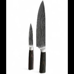 2-delige Japanse Messenset met Pakkahouten Handvat– Vlijmscherp & Duurzaam– Damascus Look – Inclusief Luxe Geschenkdoos – KAAMUT®