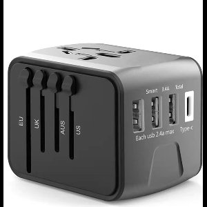 FEDEC Universele Wereldstekker met 3 USB Poorten & 1 USB -C Poort - Internationale Reisstekker voor 150+ landen - Reis Adapter - Wereld Stekker - Oplader – Zwart