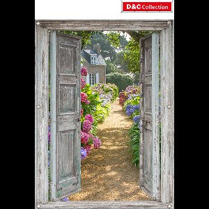 D&C Collection - 95x130 cm - tuinposter - doorkijk deuren Hortensiatuin - tuindoek - schuttingposter - tuindecoratie