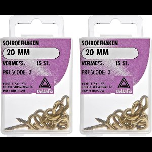 Deltafix Schroefhaken - 30x - vermessingd metaal - 20 mm - ijzerwaren bevestigsmaterialen